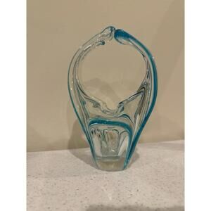 Art Glass Clear Blue Cigar Ashtray split Handle Hand Blown